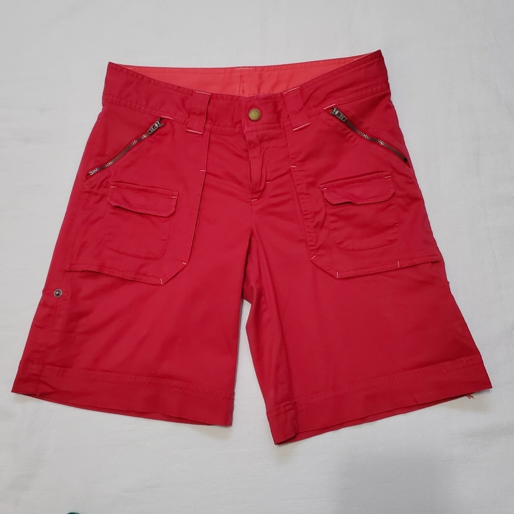 Athleta Coastal Cargo Roll Tab Shorts Red Cotton Blend Size 0 - Picture 2 of 10